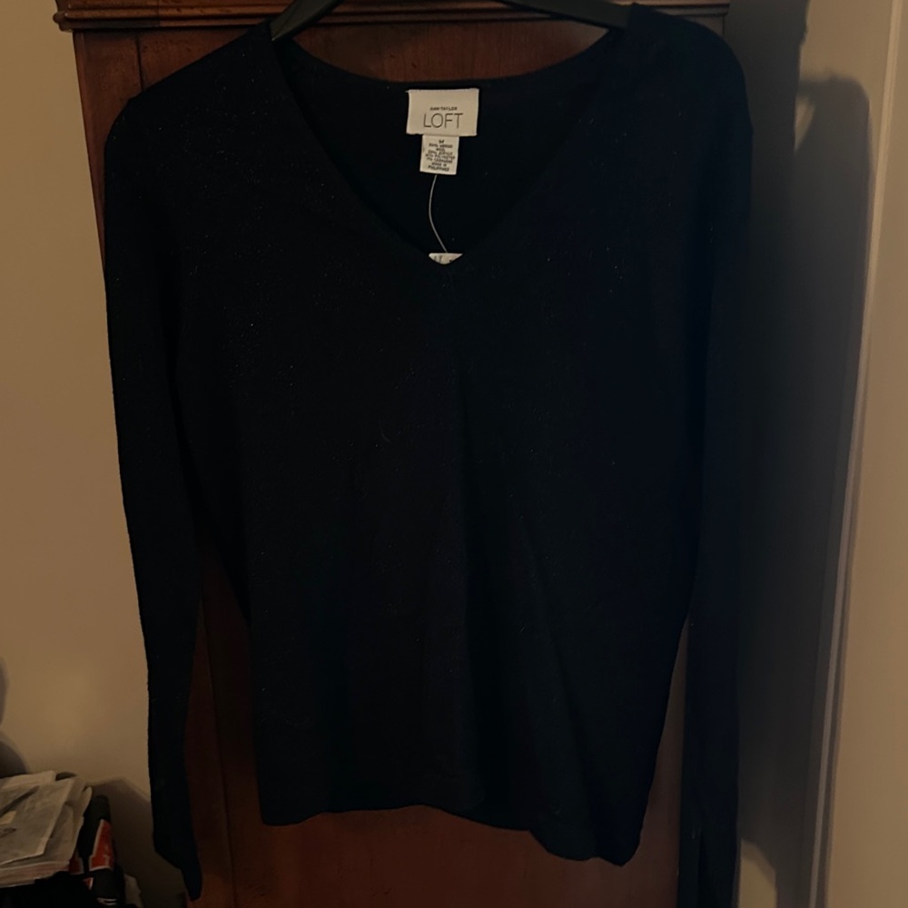 Ann Taylor LOFT Midnight Black V-Neck Top